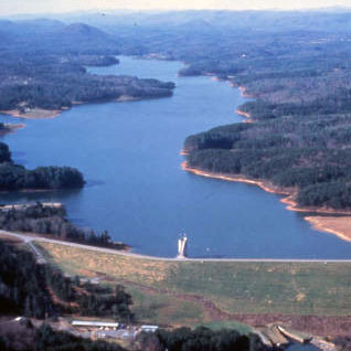 Dam in foreground, reservoir in background