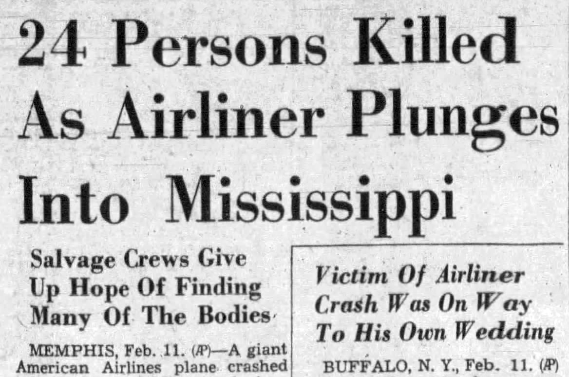 Image of newspaper headline announcing the plane crash