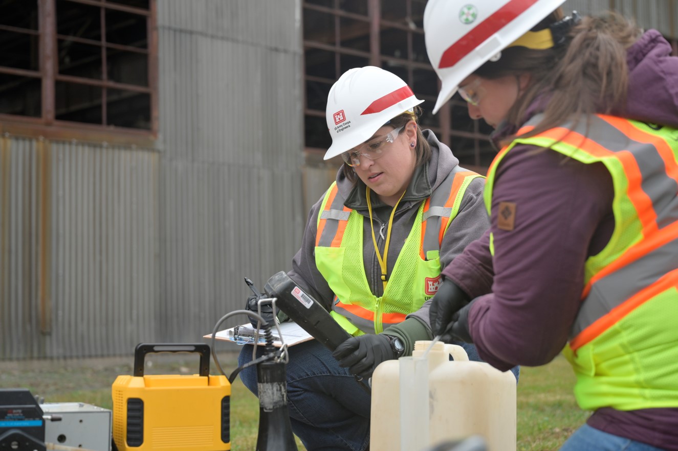 USACE health physicists, including Jessica Lauda, pictured right, conduct groundwater sampling in Andrews, Texas. (Courtesy Photo)