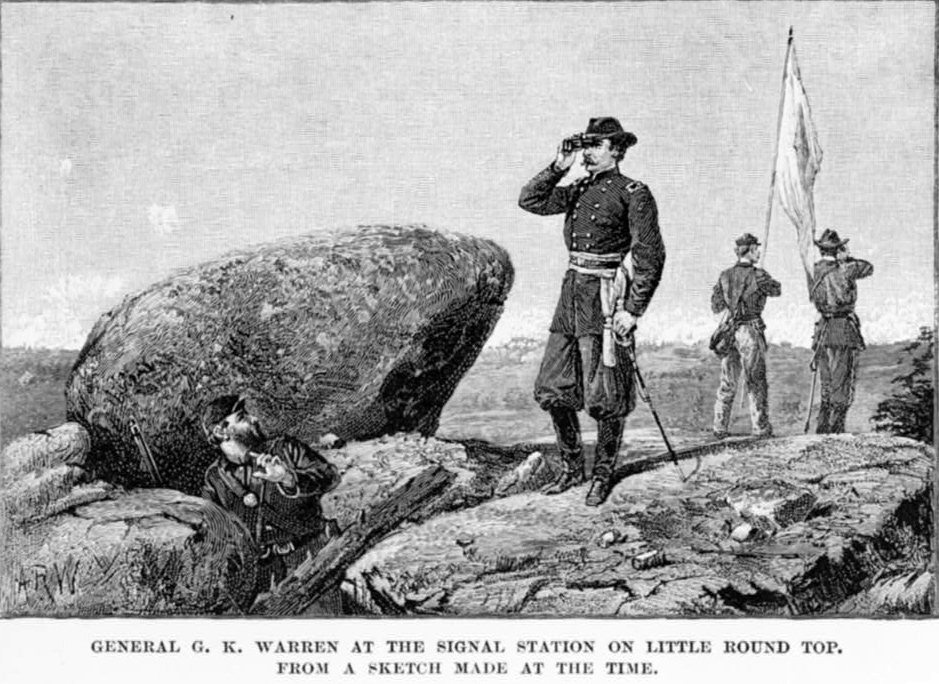 Sketch of Gouverneur Warren from atop the Signal Station on Little Round Top