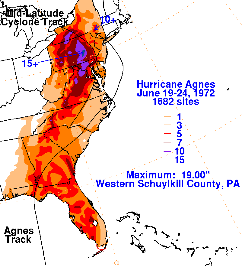 Schematic map showing different rainfall levels