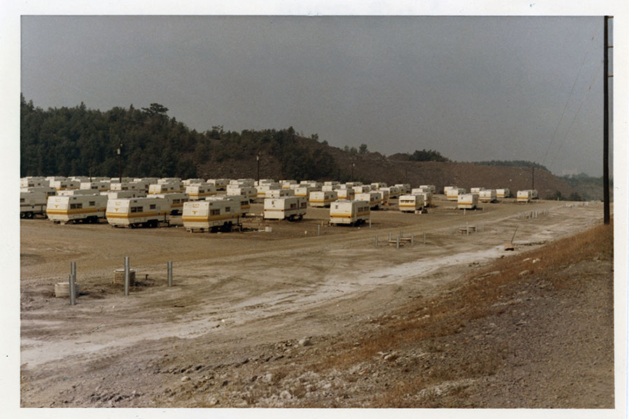 Rows of trailer homes in a field Rows of trailer homes in a field