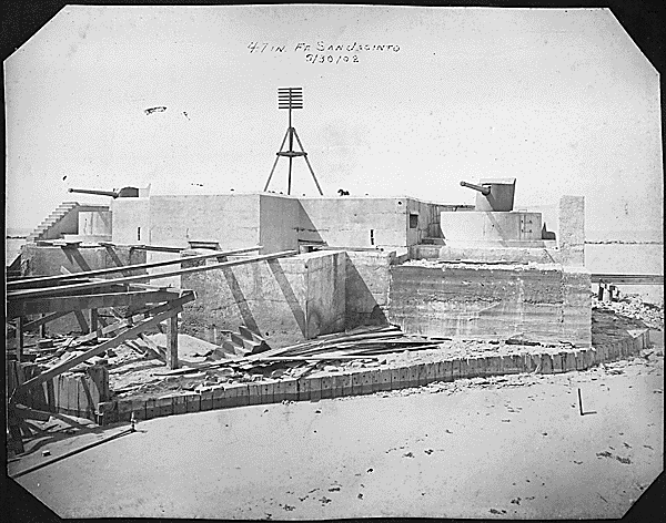 Large stone or cement fort with large guns Large stone or cement fort with large guns